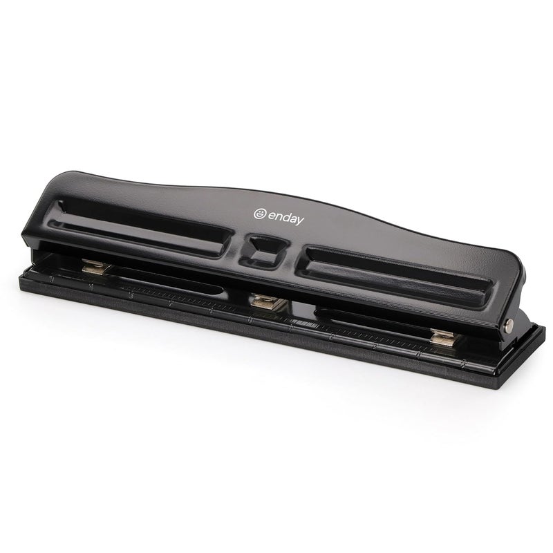 Enday 3 Hole Punch Heavy Duty, 3 Ring Hole Puncher for Binder, 10 Sheet Adjustable Paper Punch, Metal Three Hole Punch with Built-in Waste Chip Tray, Desktop 3 Hole Puncher Rubber Base, Black - by - Image 1